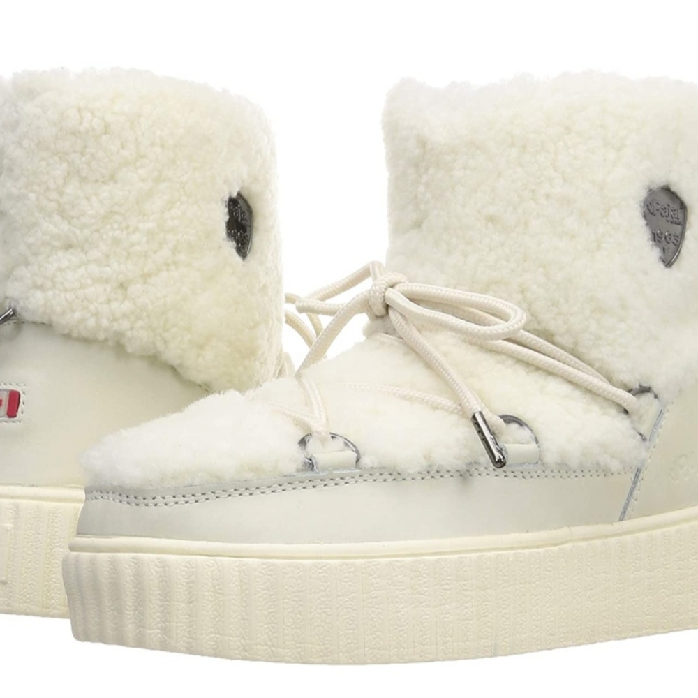 Pajar Ceria Shearling Waterproof White Ankle Boots 38 US 7-7.5